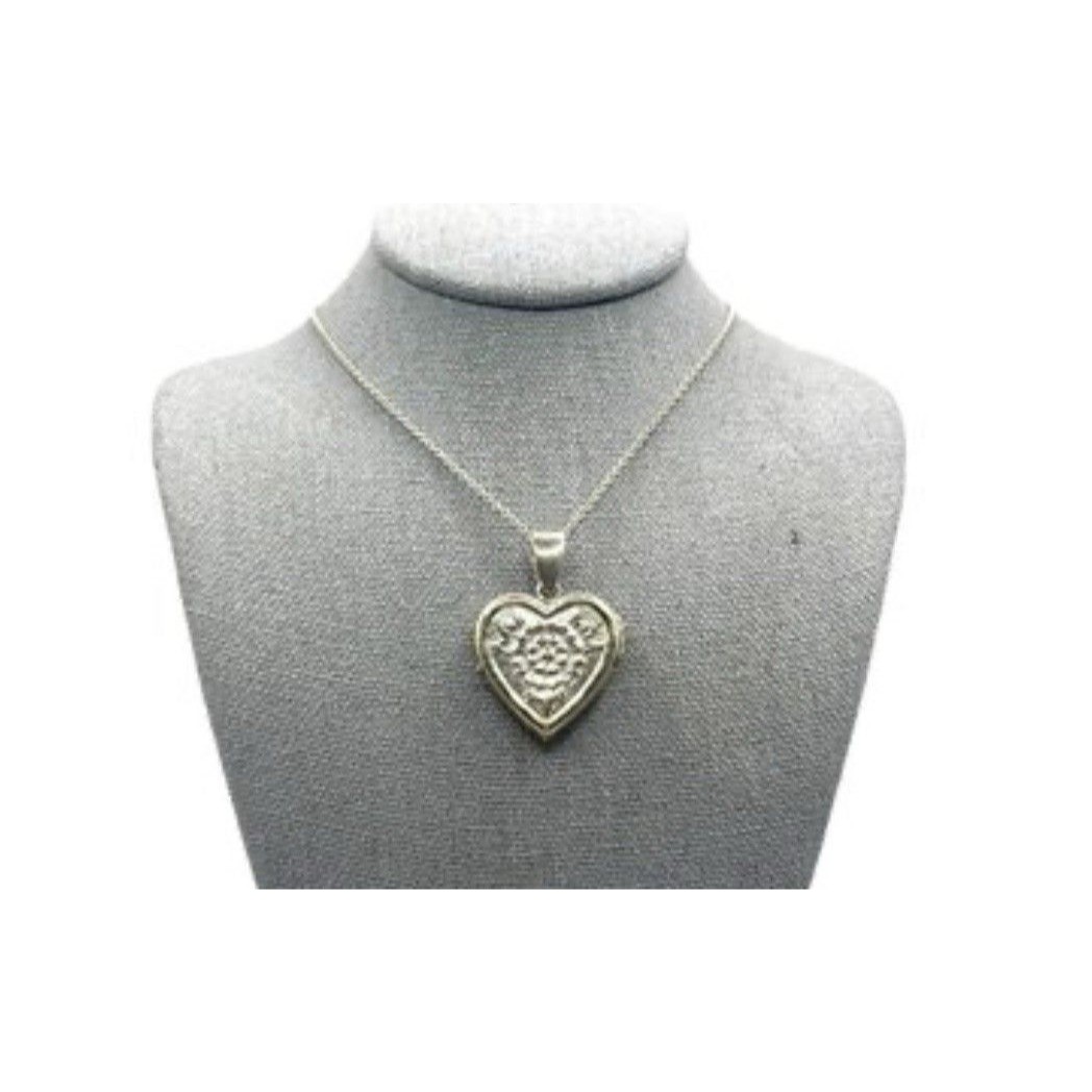 Baroni 925 Sterling Silver Heart Locket Necklace Floral 7.82g 16
